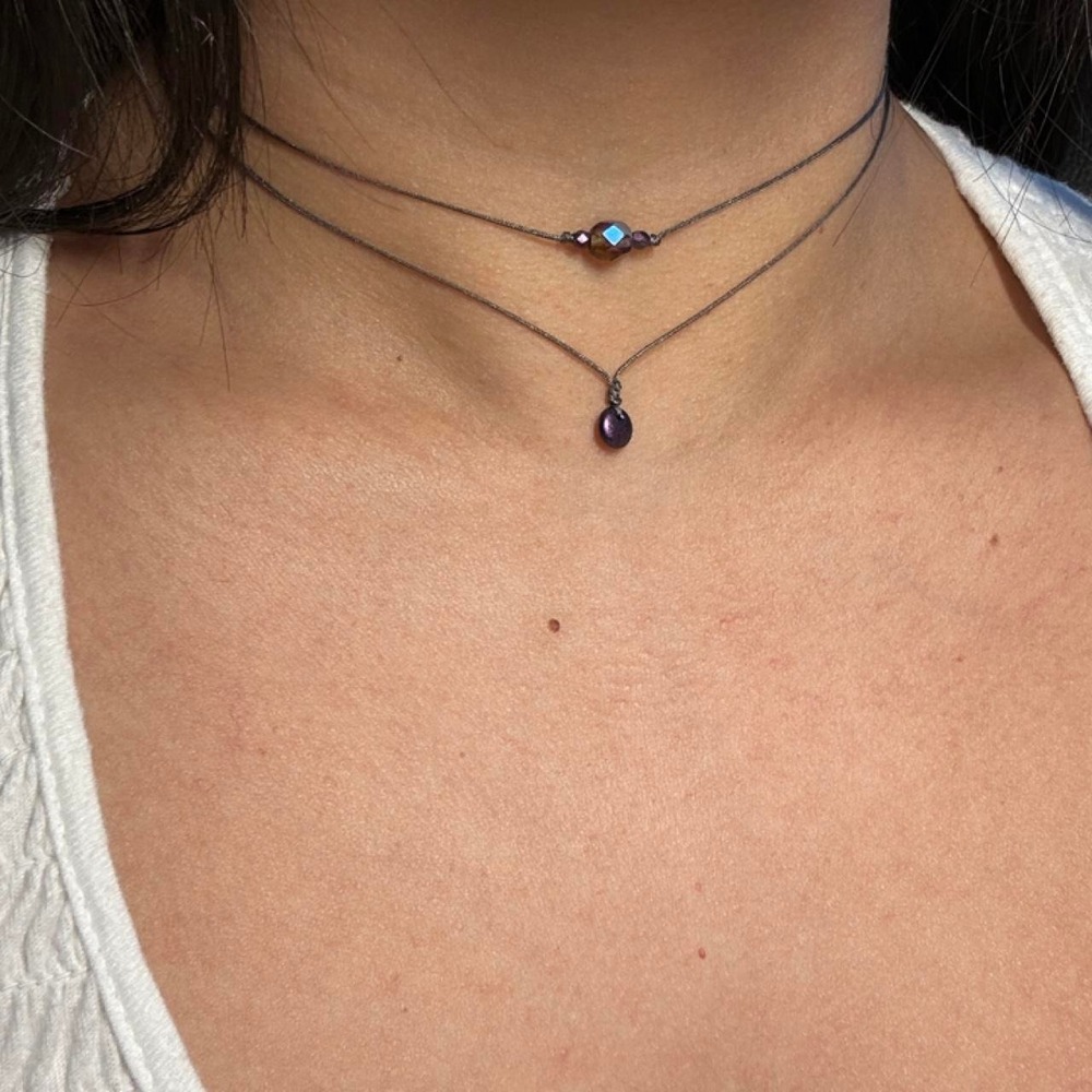 Chrome purple czech glass layering set bundle necklace boho dainty grunge indie